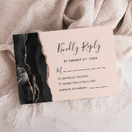 Cartão RSVP Casamento Chic Black Rose Gold Ágata Bege