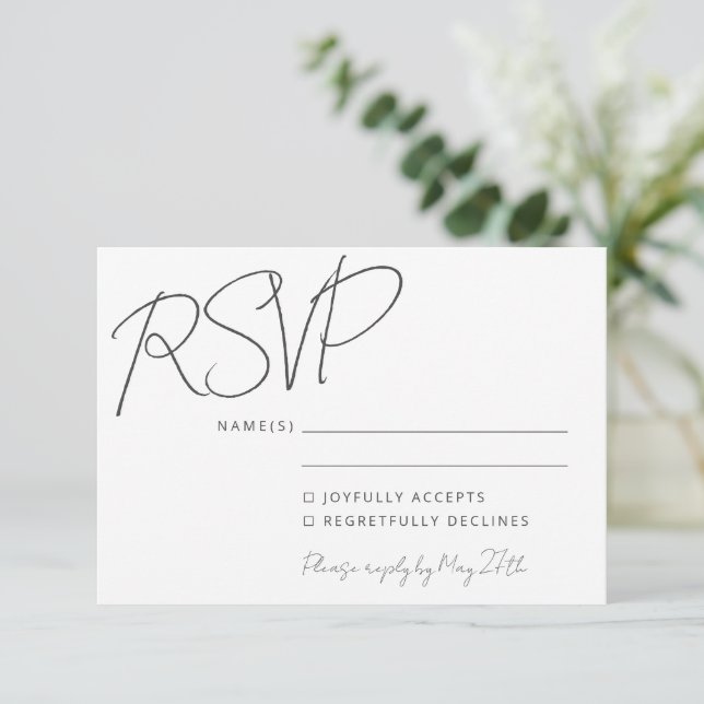 Cartão RSVP Casamento Chic Branco com Escrita Manual Elegante  (Em pé/Frente)