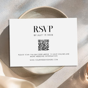 Cartão RSVP Casamento Chic Branco e Preto Minimalista Moderno