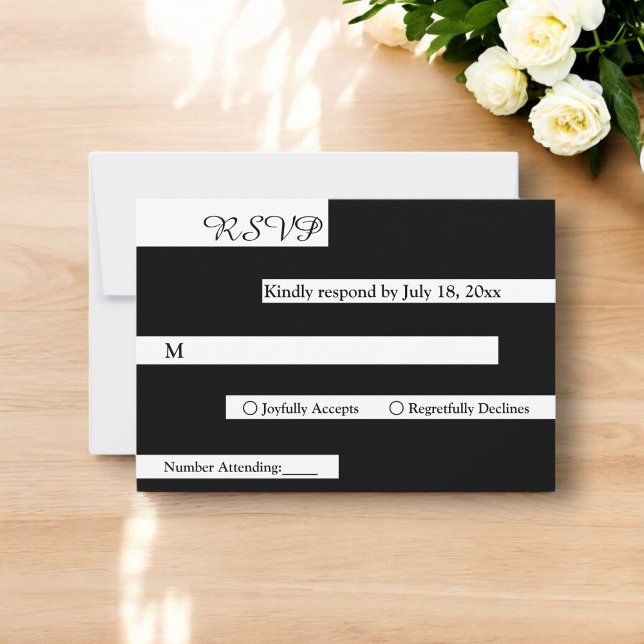 Cartão RSVP Casamento Chic Branco E Preto Moderno Elegante (Criador carregado)