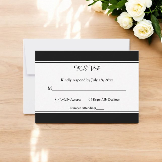 Cartão RSVP Casamento Chic Branco E Preto Moderno Elegante (Criador carregado)