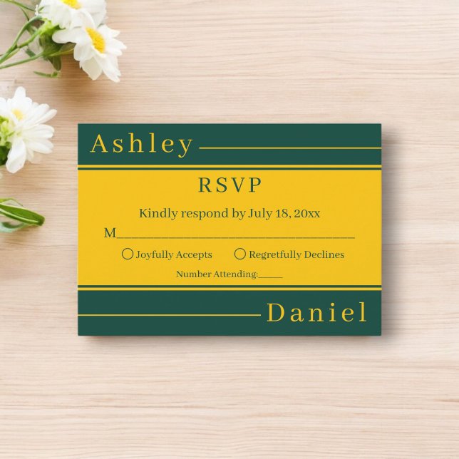 Cartão RSVP Casamento Chic De Dourada E Verde De Luxo Elegante (Criador carregado)