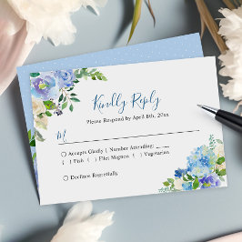 Cartão RSVP Casamento Chic Floral de Hydrangeas Azul