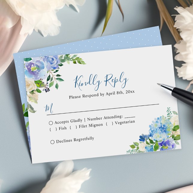 Cartão RSVP Casamento Chic Floral de Hydrangeas Azul (Criador carregado)