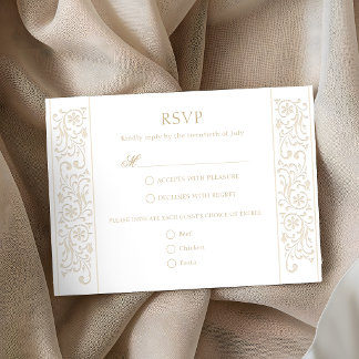 Cartão RSVP Casamento Chic Formal Ecru com Bordadura de Folhas
