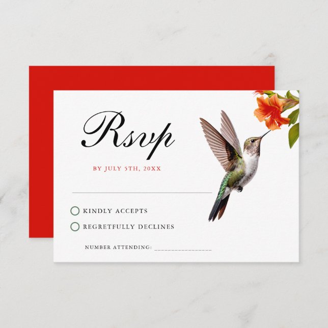 Cartão RSVP Casamento Chic Hummingbird e Orange Flower (Frente/Verso)