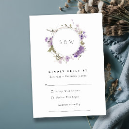 Cartão RSVP Casamento Chic Meadow Lilac Floral Wreath