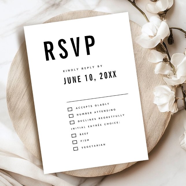 Cartão RSVP Casamento Chic Monograma de Grande Negrito Minimal (Modern Minimalist Big Bold Monogram Chic QR Code RSVP Card)