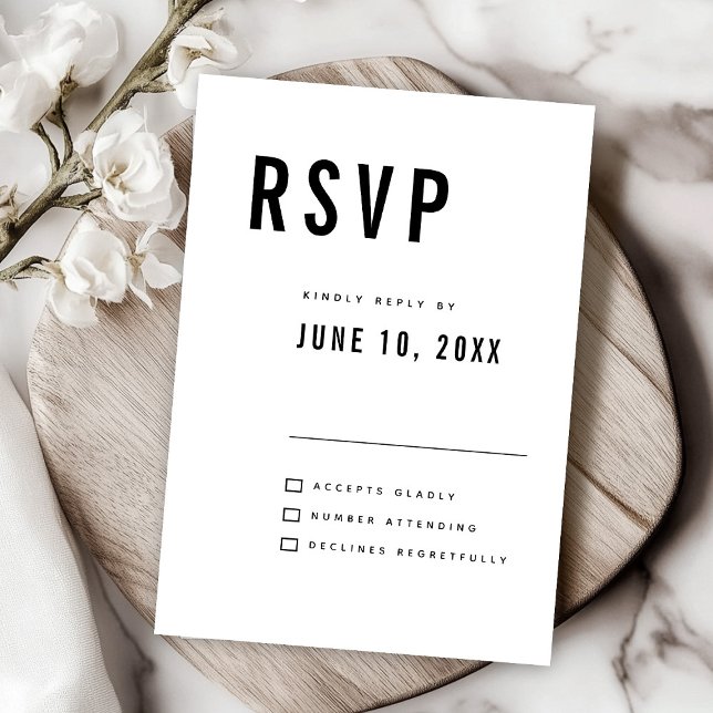 Cartão RSVP Casamento Chic Monograma de Grande Negrito Minimal (Modern Minimalist Big Bold Monogram Chic Wedding RSVP Card)