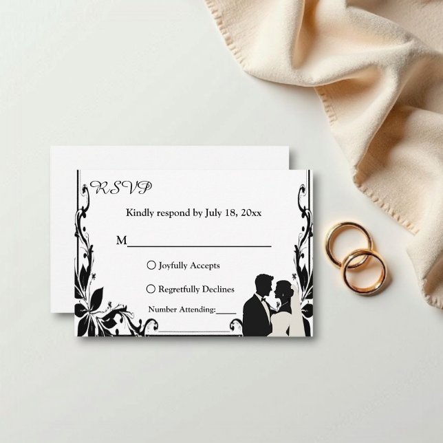 Cartão RSVP Casamento Chic Simples De Casal Branco E Preto Ele (Criador carregado)