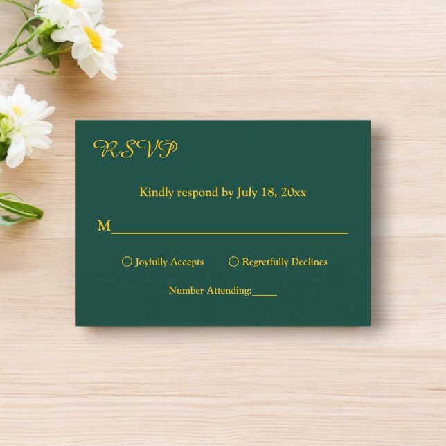 Cartão RSVP Casamento Chic Simples E Verde E Dourado Moderno E (Criador carregado)