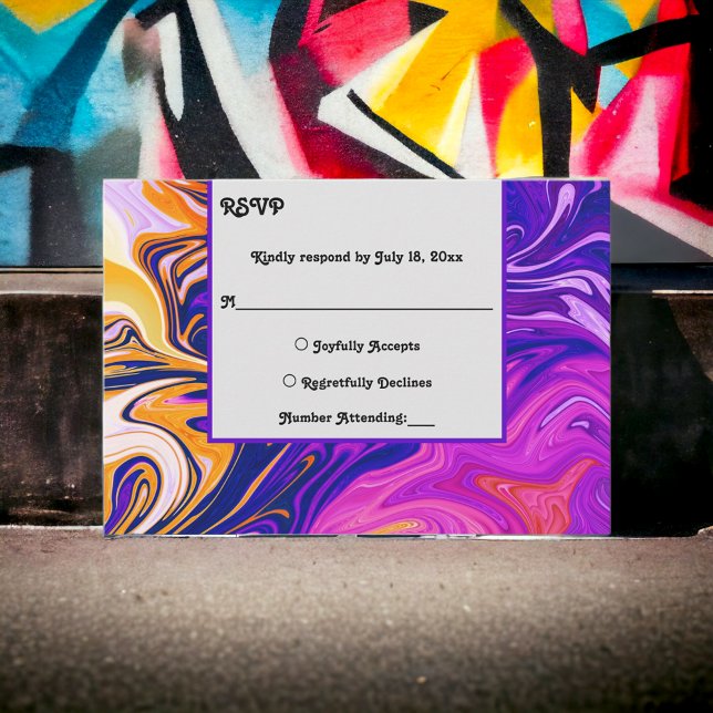 Cartão RSVP Casamento Chic Wavy Abstrato Galaxy Galaxy Moderno (Criador carregado)