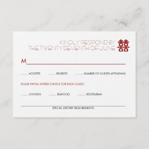 Cartão RSVP Casamento chinês da felicidade dobro minimalista