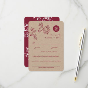 Cartão RSVP Casamento Chinês de Crimson Peach/Plum Blossoms Kr