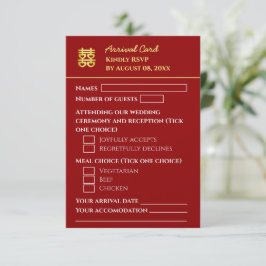 Cartão RSVP Casamento chinês de destino vermelho escuro