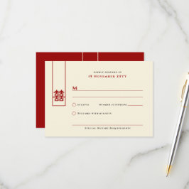 Cartão RSVP Casamento Chinês de Dupla Felicidade Retangular