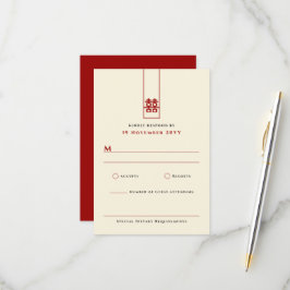 Cartão RSVP Casamento Chinês de Dupla Felicidade Retangular