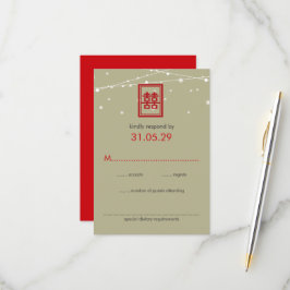 Cartão RSVP Casamento Chinês Dupla Felicidade Luzes de Fada RS