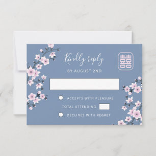 Cartão RSVP Casamento Chinês Flor de Cerejeira Rosa Empoeirada