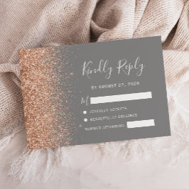 Cartão RSVP Casamento Cinza Brilho Pêssego