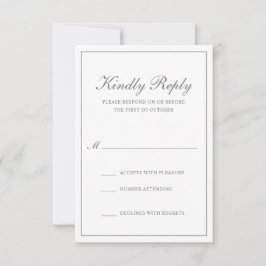 Cartão RSVP Casamento Cinza Formal Clássico Tradicional Elegan