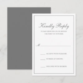 Cartão RSVP Casamento Cinza Formal Clássico Tradicional Elegan