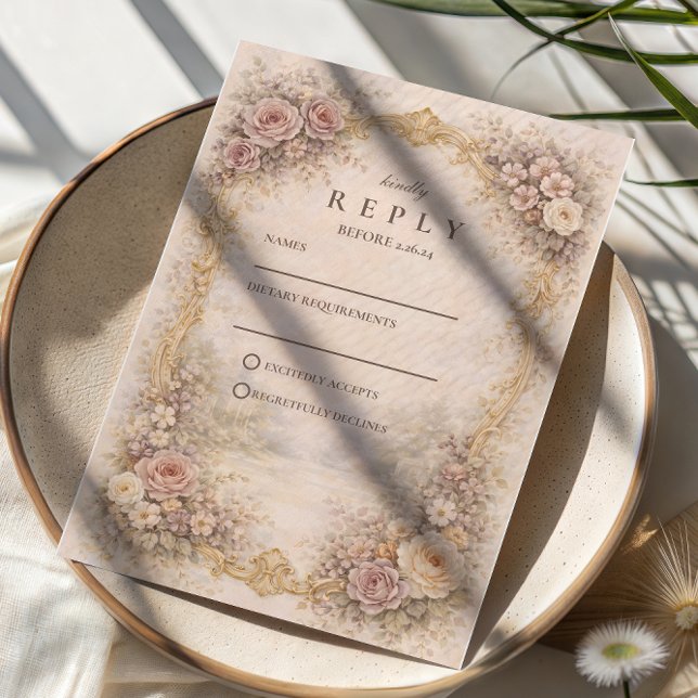 Cartão RSVP Casamento Clássico Barroco Europeu (Criador carregado)