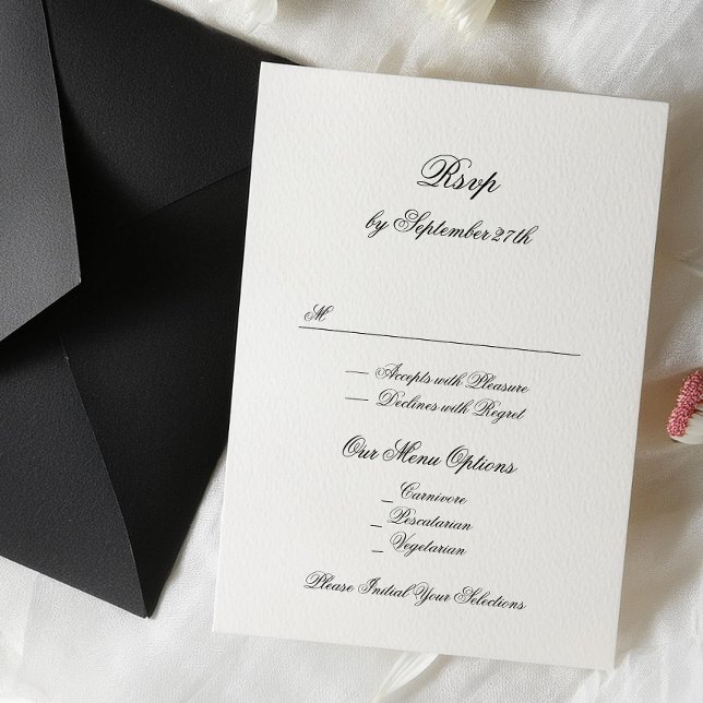 Cartão RSVP Casamento Clássico Branco e Negro (Criador carregado)