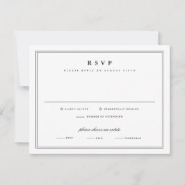 Cartão RSVP Casamento Clássico Branco e Preto de Quadro Simple