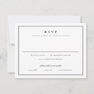 Cartão RSVP Casamento Clássico Branco e Preto de Quadro Simple