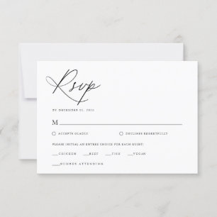 Cartão RSVP Casamento Clássico Branco e Preto de Script Elegan