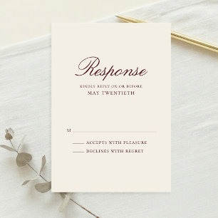 Cartão RSVP Casamento Clássico Burgundy e Creme Elegante