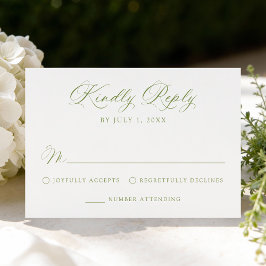 Cartão RSVP Casamento Clássico com Caligrafia em Verde Oliva