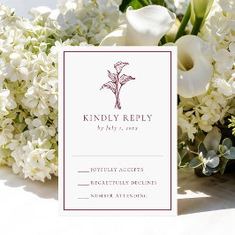 Cartão RSVP Casamento Clássico com Copo-de-Leite Burgundy