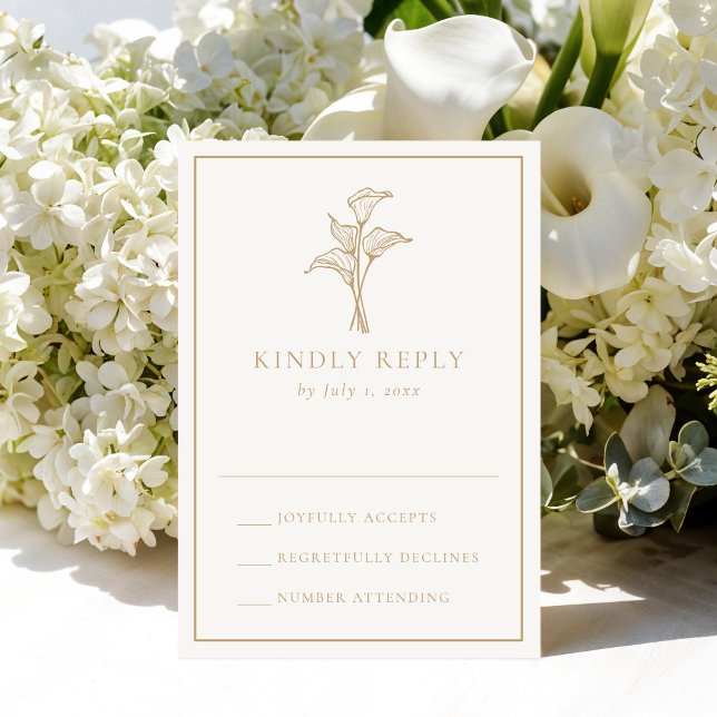 Cartão RSVP Casamento Clássico com Lírio Calla Dourado (Criador carregado)