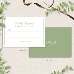 Cartão RSVP Casamento Clássico com Monograma em Verde Sálvia R