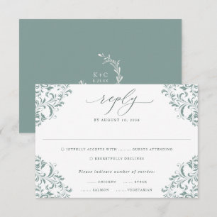 Cartão RSVP Casamento Clássico da Vintagem Verde do Mar Elegan