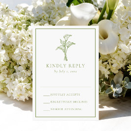 Cartão RSVP Casamento Clássico de Copo-de-Leite Verde Oliva