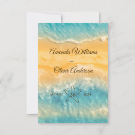 Cartão RSVP Casamento Clássico de Ouro Chic Turquoise Costeira