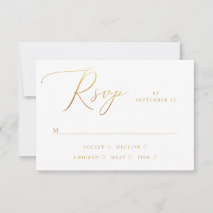 Cartão RSVP Casamento clássico de ouro elegante. Script simpl