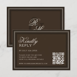 Cartão RSVP Casamento Clássico Dinheiro Antigo Marrom Escuro
