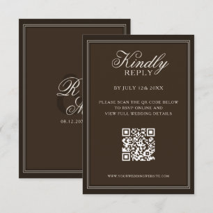 Cartão RSVP Casamento Clássico Dinheiro Antigo Marrom Escuro