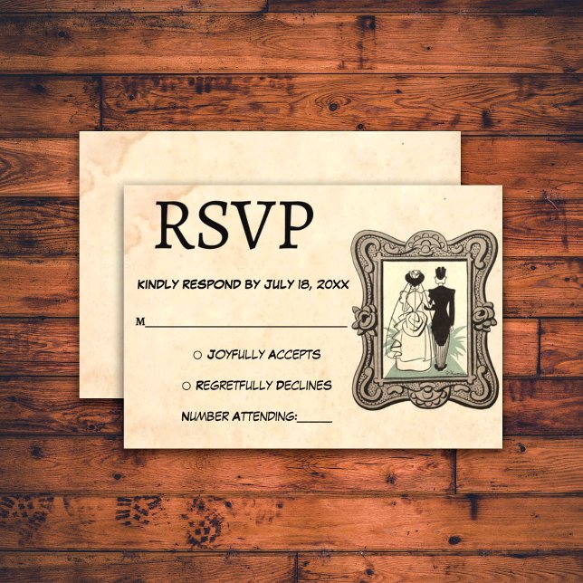 Cartão RSVP Casamento Clássico do 50 Romântico Retro-Casal Vin (Criador carregado)