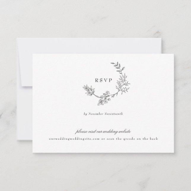Cartão RSVP casamento clássico do monograma da cinza QR CODE B (Frente)