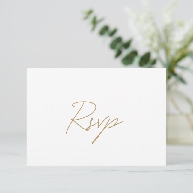 Cartão RSVP Casamento Clássico Dourado Elegante (Em pé/Frente)