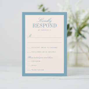 Cartão RSVP Casamento Clássico Elegante Azul e Creme