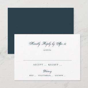 Cartão RSVP Casamento Clássico Elegante Azul Marinho Formal Br