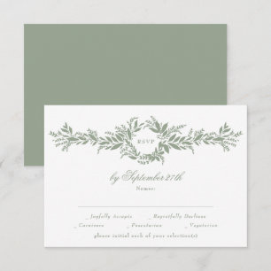 Cartão RSVP casamento clássico elegante de sábio verde leafy