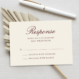 Cartão RSVP Casamento Clássico Elegante em Burgundy e Creme