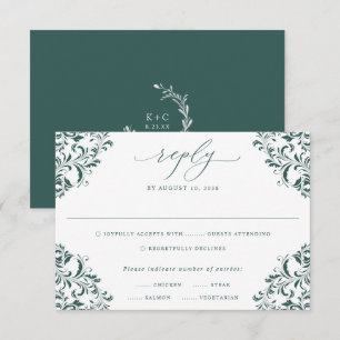 Cartão RSVP Casamento Clássico Elegante Emerald Green Vintage